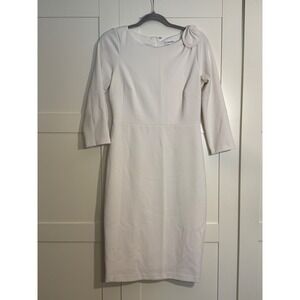 Calvin Klein Women's White 3/4 Sleeve Sheath Dress With Shoulder Detail Size 6